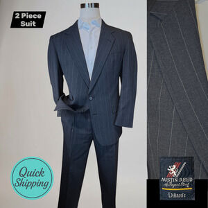 Vintage Austin Reed 44R 37x30 Gray Banker's Stripe Suit USA